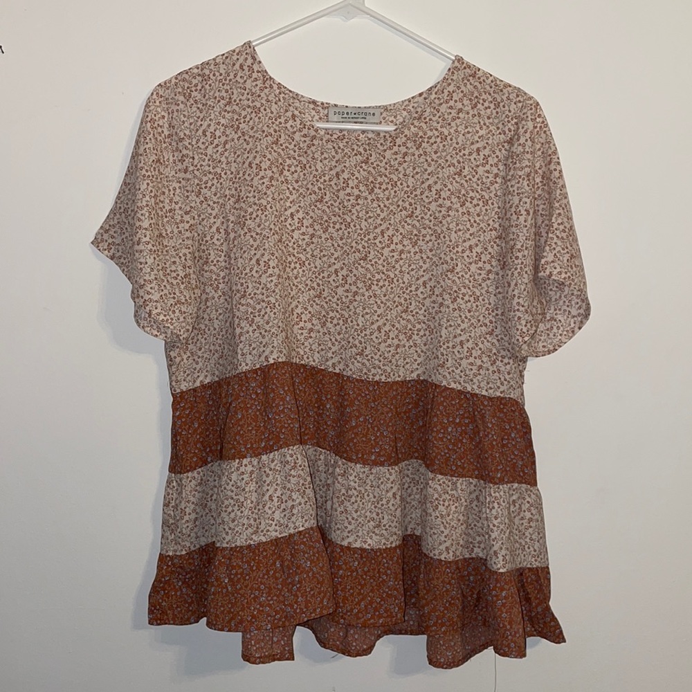 Paper Crane floral tiered ruffle top L